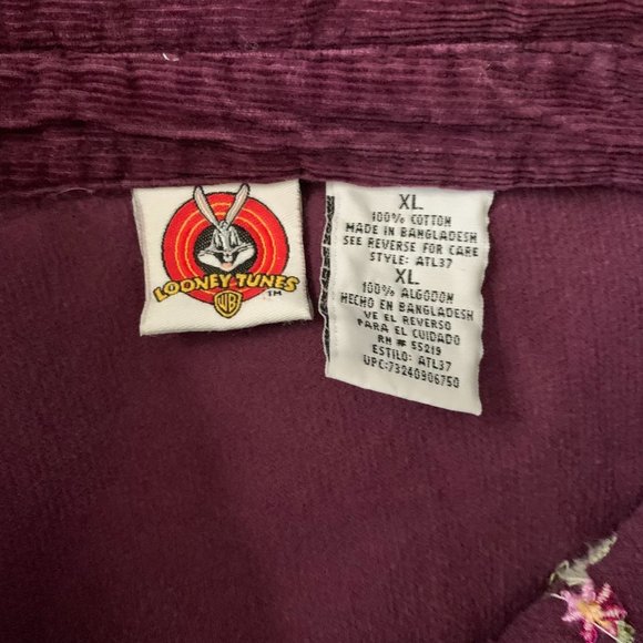 Vintage 90s Looney Tunes Tweety Bird Western Shirt XL Purple Pearl Snap Pockets - Picture 7 of 7